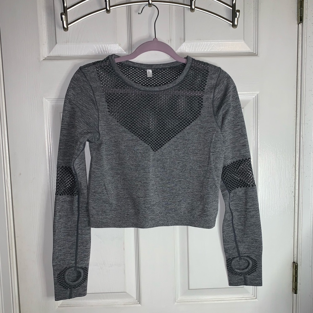 Cropped athletic long sleeve top with mesh detail
